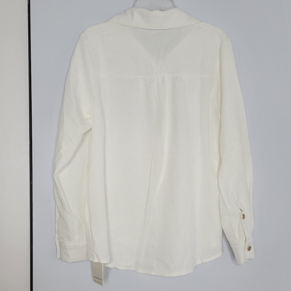 NWT Commense White Abstract Pattern Textured Relaxed Fit Gold Button-Down Shirt - Picture 6 of 8